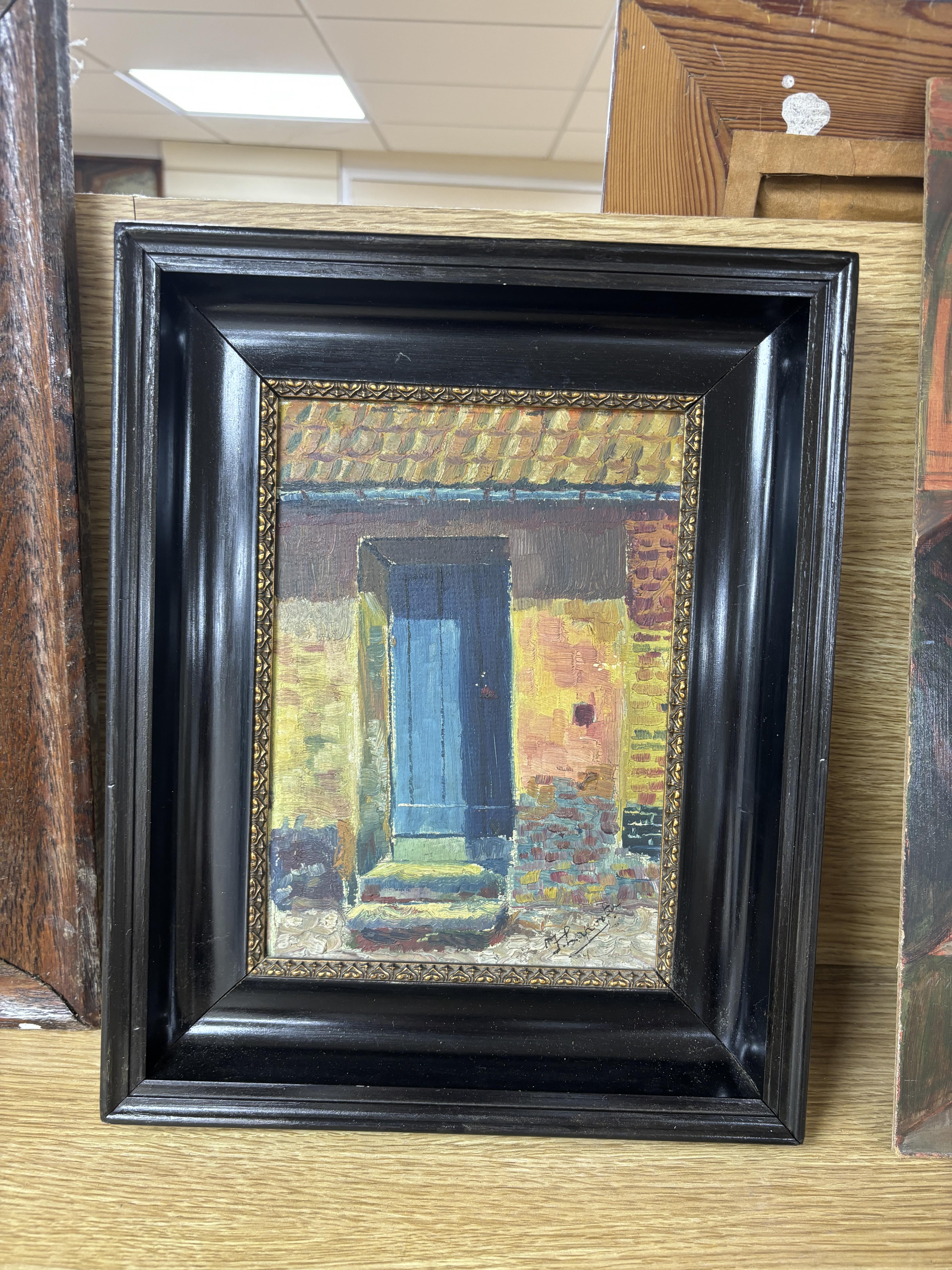 J Laporta, Continental oil on board, Study of a doorway, signed, 22 x 15cm